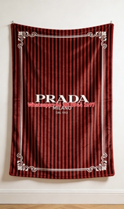 Prada Milano Dal 1913 Red Black Vertical Striped Fleece Sofa Throw Blanket Printed Wall Decor IMG_2718